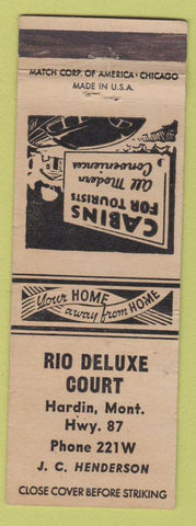 Matchbook Cover - Rio Deluxe Court Hardin MT low phone # laundry