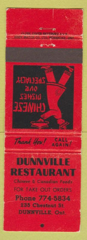 Matchbook Cover - Dunnville Restaurant ON Chinese