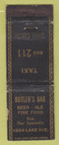 Matchbook Cover - Butler's Bar Green Cab Taxi NO TOWN WORN low phone #'