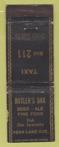 Matchbook Cover - Butler's Bar Green Cab Taxi NO TOWN WORN low phone #'
