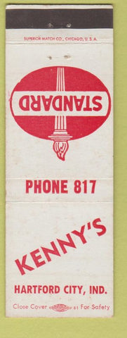 Matchbook Cover - Kenny's Standard oil gas Hartford City IN Low Phone #'