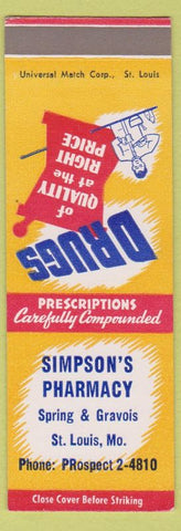 Matchbook Cover - Simpson's Drugs St Louis MO'
