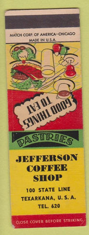 Matchbook Cover - Jefferson Coffee Shop Texarkana TX SAMPLE low phone #