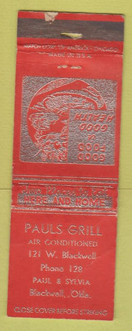 Matchbook Cover - Pauls Grill Blackwell OK low phone # WEAR
