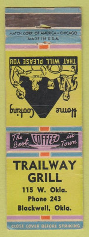 Matchbook Cover - Trailway Grill Blackwell OK low phone # WORN
