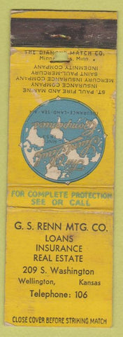 Matchbook Cover - Saint Paul Insurance Co Wellington KS Low Phone WORN