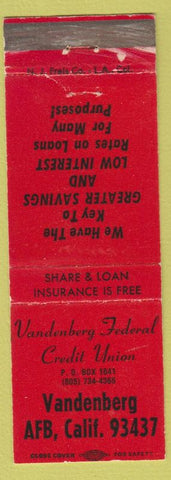 Matchbook Cover - Vandenburg Federal Credit Union Air Force Base WEAR