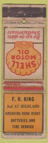 Matchbook Cover - FH King Shell Oil gas UNIVERSAL LONG WORN