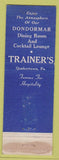 Matchbook Cover - Trainer's Seafood Quakertown PA lobster