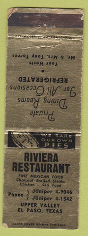 Matchbook Cover - Riviera Restaurant El Paso TX