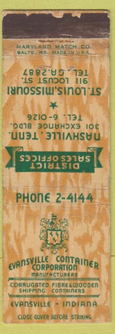 Matchbook Cover - Evansville Container Corp Evansville IN Boxes ST Louis MO