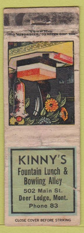 Matchbook Cover - Kinny's Fountain Bowling Alley Deer Lodge MT low phone POOR