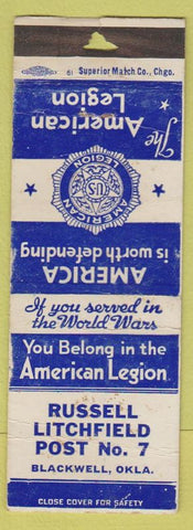 Matchbook Cover - American Legion Blackwell OK WORN