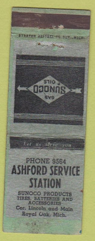 Matchbook Cover - Ashford Service Sunoco oil gas Royal Oak MI WEAR