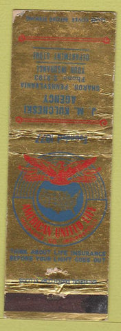 Matchbook Cover - JM Kulcheski Insurance Sharon PA WORN