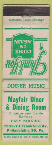 Matchbook Cover - Mayfair Diner Philadelphia PA WEAR