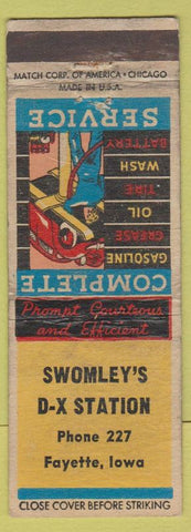 Matchbook Cover - Swomley's DX oil gas Fayette IA low phone WEAR