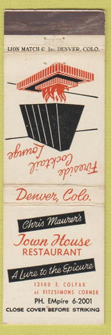 Matchbook Cover - Towne House Restaurant Denver Colorado CO