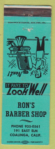 Matchbook Cover - Ron's Barber Shop Coalinga CA