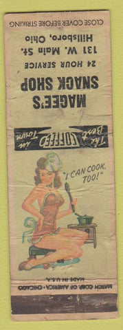 Matchbook Cover - Magee's Snack Shop Hilllsboro OH pinup POOR
