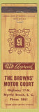 Matchbook Cover - Browns' Motor Court Myrtle Beach SC WEAR
