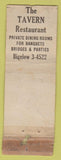 Matchbook Cover - The Tavern Restaurant Newark NJ WORN