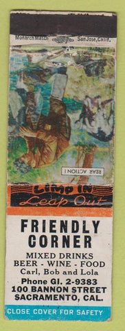 Matchbook Cover - Friendly Corner Mixed Rinks Sacramento CA