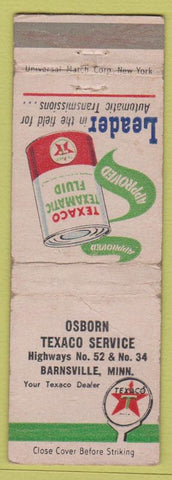 Matchbook Cover - Texaco oil gas Transmission Fluid Barnsville MN WORN