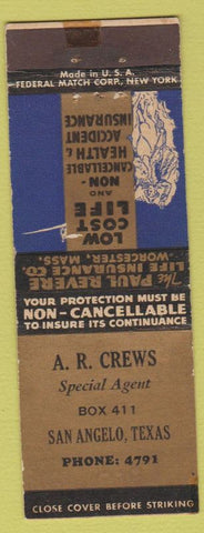 Matchbook Cover - Paul Revere Insurance San Angelo TX WEAR