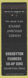 Matchbook Cover - Crosbyton Farmers Coop Gins cotton Crosbyton TX