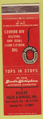 Matchbook Cover - Bailey Sales Service Bendix Westinghouse Brakes Sharon PA