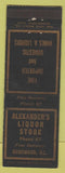 Matchbook Cover - Alexander's Liquor Store Homewood IL low phone #