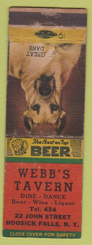 Matchbook Cover - Webb's Tavern Hoosick Falls NY Great Dane WORN