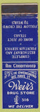 Matchbook Cover - Weir's Drug Store Low Phone # WORN NO TOWN
