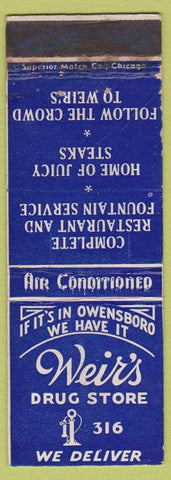 Matchbook Cover - Weir's Drug Store Low Phone # WORN NO TOWN