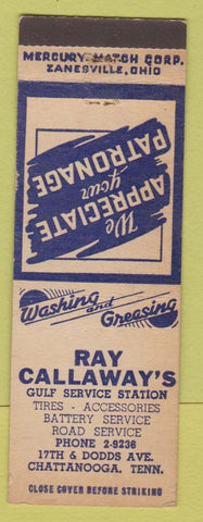 Matchbook Cover - Ray Callaway's Gulf oil gas Chattanooga TN