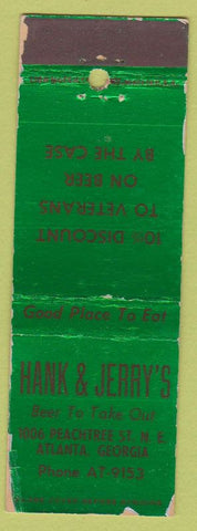Matchbook Cover - Hank & Jerry's liquor Atlanta GA WORN