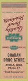 Matchbook Cover - Crahan Drug Store Avoca IA low phone Minnesota Paints