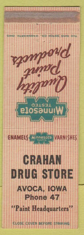 Matchbook Cover - Crahan Drug Store Avoca IA low phone Minnesota Paints