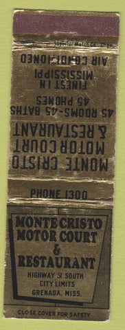 Matchbook Cover - Monte Cristo Motor Court Grenada MS