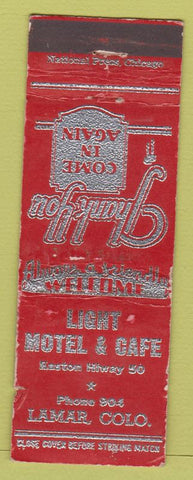 Matchbook Cover - Light Hotel Cafe Lamar CO low phone WORN Colorado