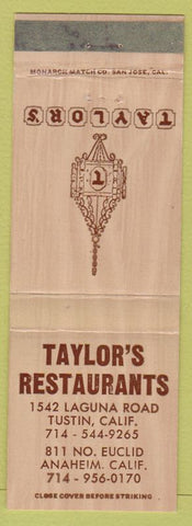 Matchbook Cover - Taylor's Restaurants Tustin Anaheim CA
