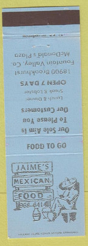 Matchbook Cover - Jaime's Mexican Food Fountain Valley CA