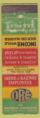 Matchbook Cover - Ore Insurance Railroad San Francisco CA