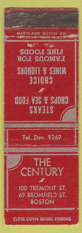 Matchbook Cover - The Century Boston MA