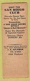 Matchbook Cover - San Diego Club Detroit MI SAMPLE