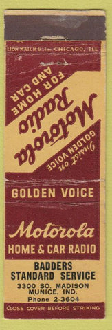 Matchbook Cover - Motorola Radio Badders Standard oil gas Muncie IN