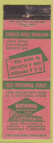 Matchbook Cover - National Food Department Store Chicago IL Milwaukee grocery