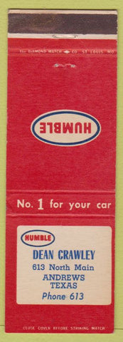 Matchbook Cover - Humble oil gas Dean Crawley Andrews TX low phone