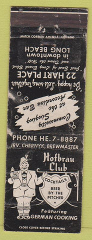 Matchbook Cover - Hofbrau Club German Food Long Beach CA WORN